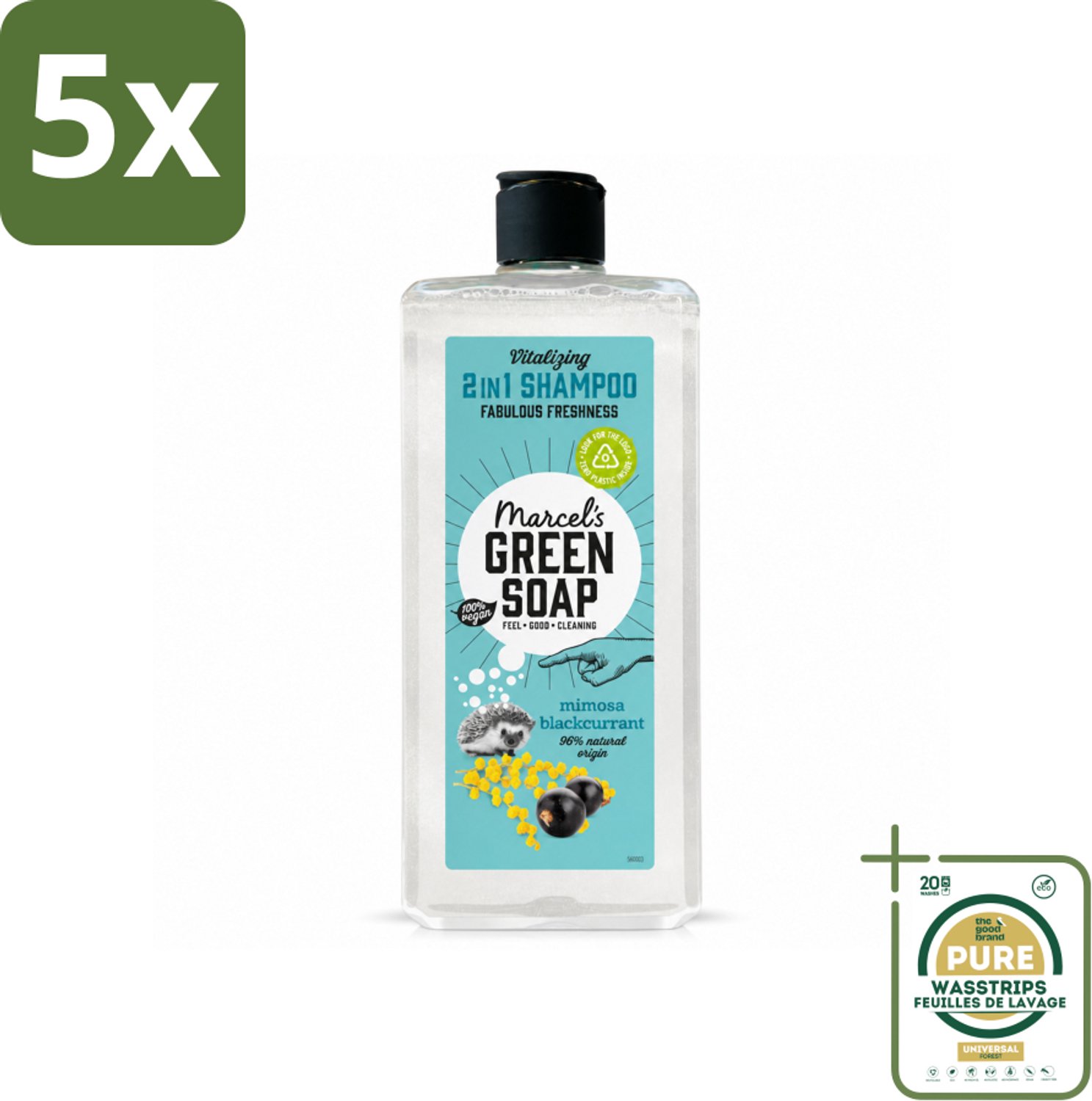 5 x Marcel's Green Soap - Shampoo & Conditioner 2-in-1 - Mimosa & Black Currant - Verzorging in één - 300 ml - Wasstrips - Shampoo En Conditioner - Natuurlijke Haarverzorging - 2 In 1 Shampoo - Haarverzorging - Haar Reiniging
