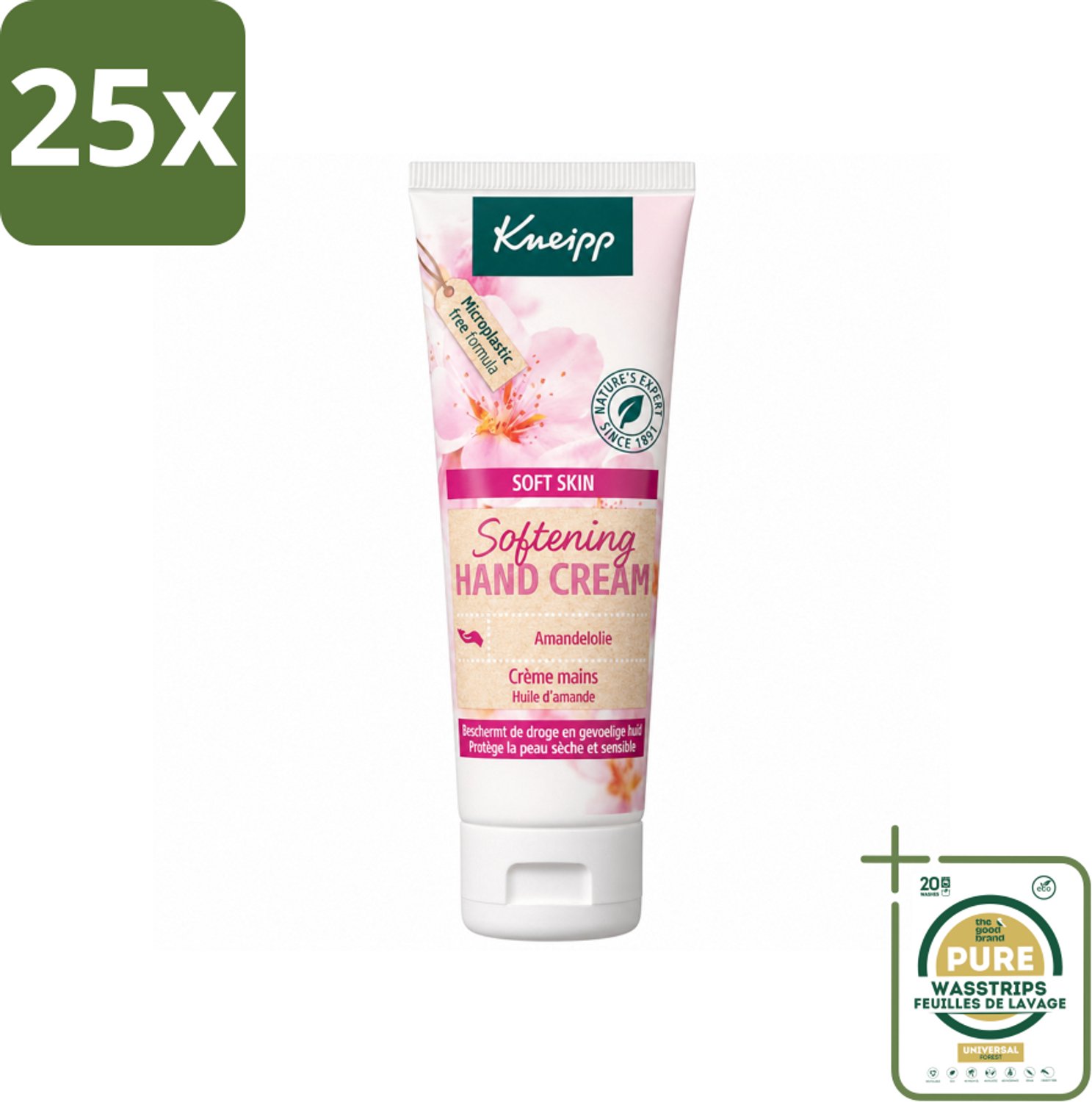 25 x Kneipp - Handcrème - Soft Skin - Amandelbloesem - 75 ml - Wasstrips - Handcrème - Droge Handen - Gevoelige Handen - Amandelolie - Sheabutter