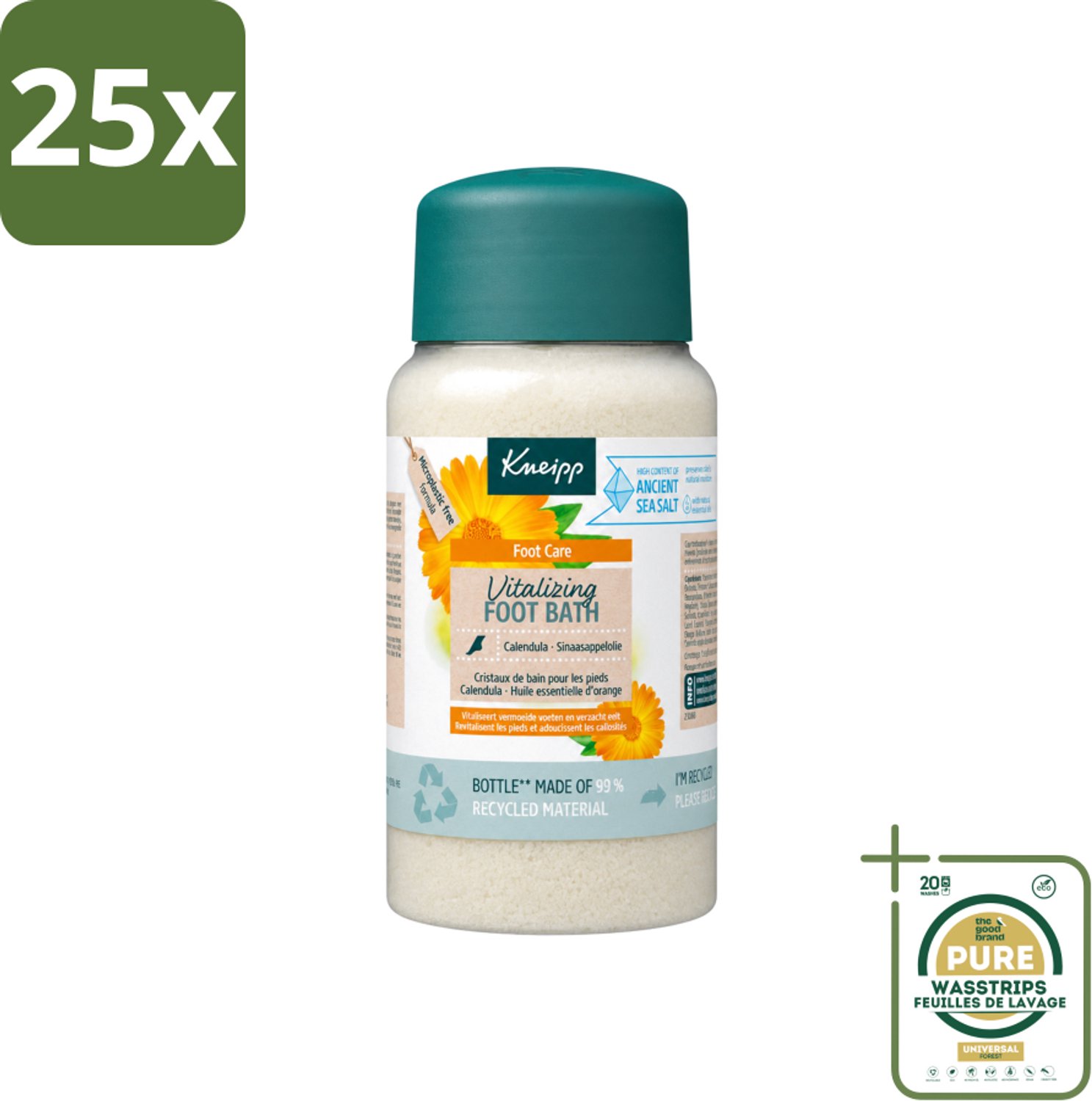 25 x Kneipp - Voetbadzout - Vitalizing - Citrusgeur - 600 g - Wasstrips - Voetbadzout - Voetbadkristallen - Citrusgeur - Kneipp - Thermaalzout