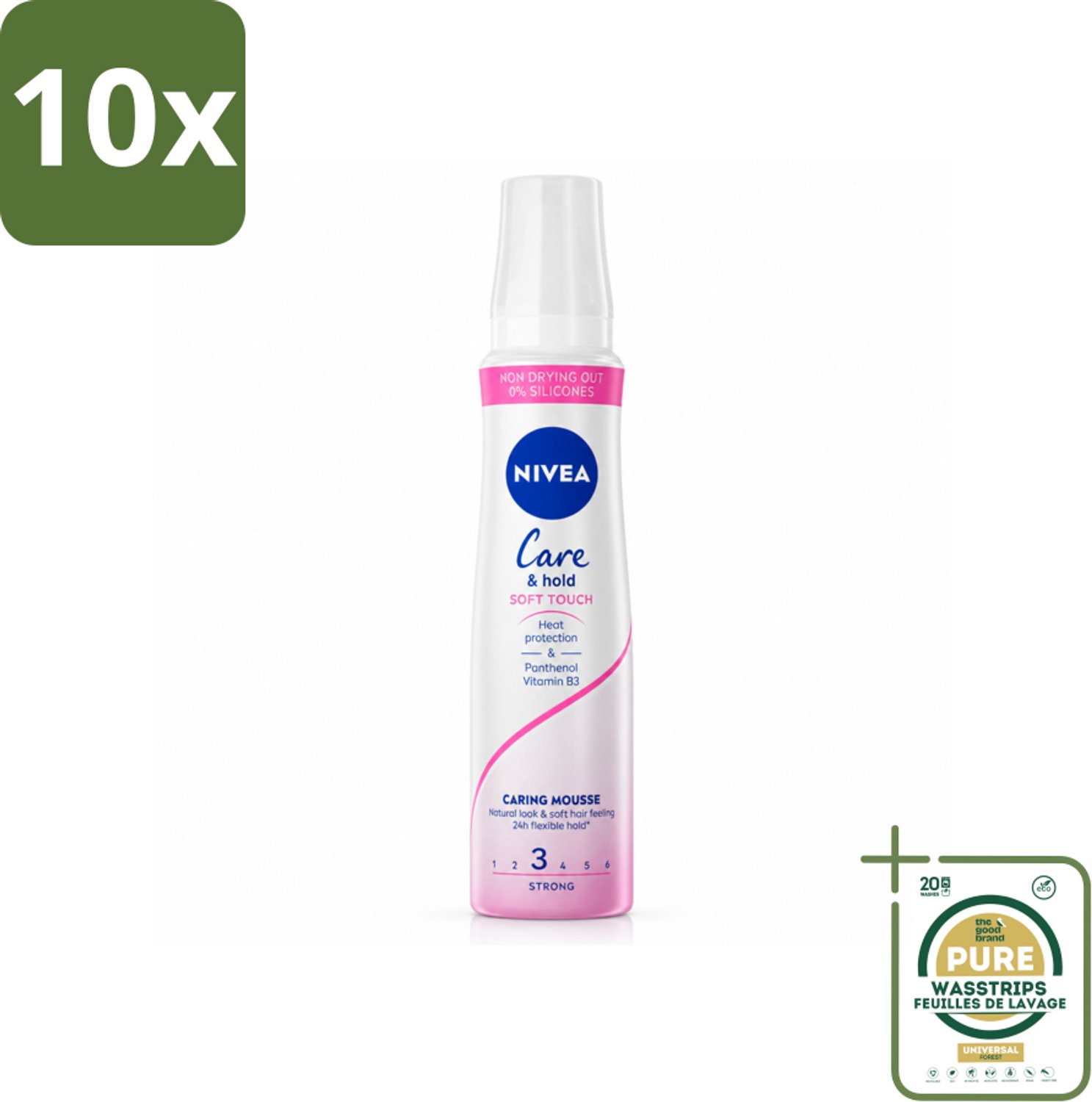 10 x NIVEA - Haarschuim - Verzorging & Stevigheid Zachte Aanzet - 24 Uur Lang Bescherming - 250 ml - Wasstrips - Haarmousse - Haarverzorging - Haarfixatie - Panthenol - Vitamine B3