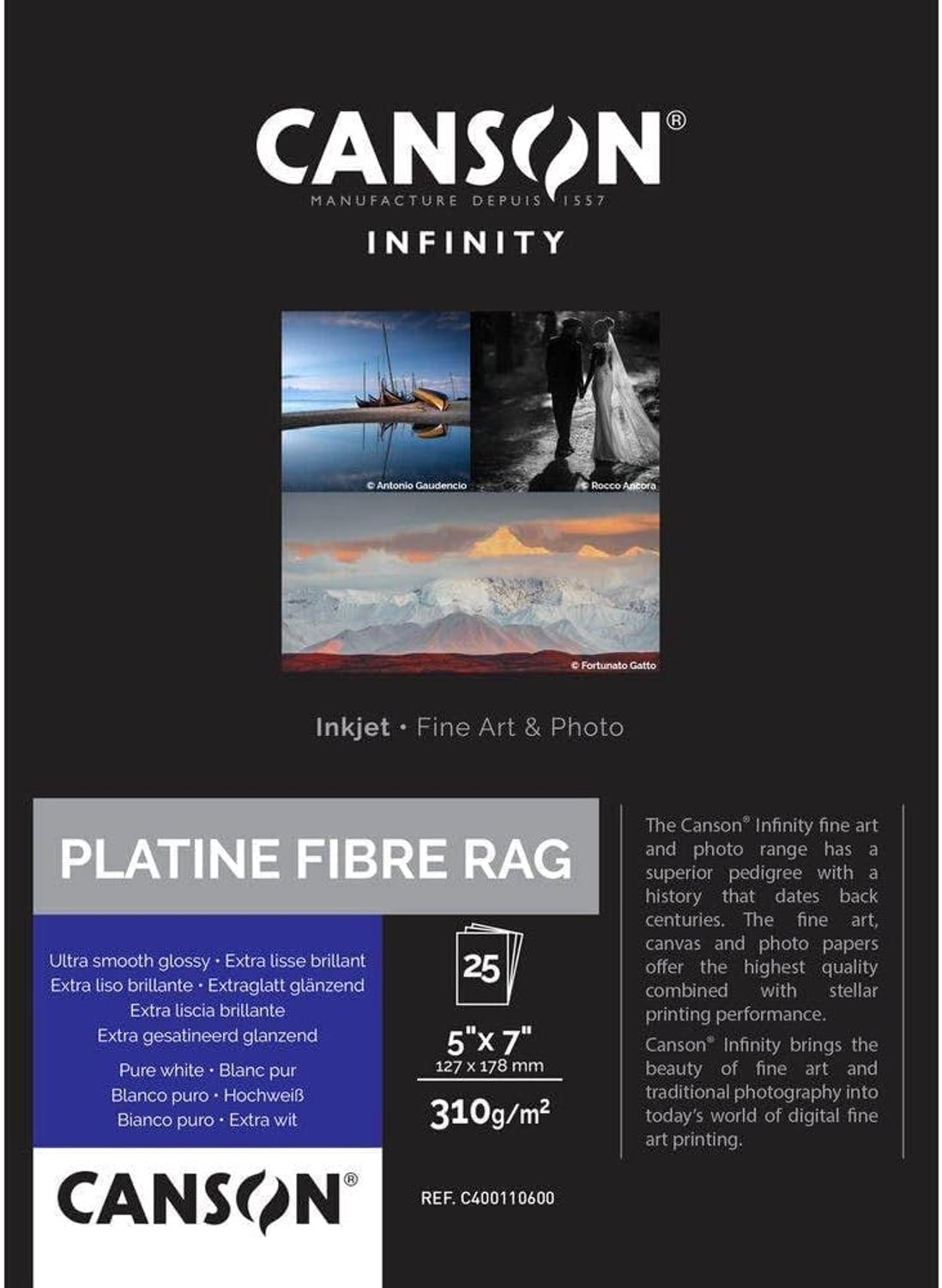 Canson Infinity Platine Fibre Rag Fotopapier 310g 25 Vel