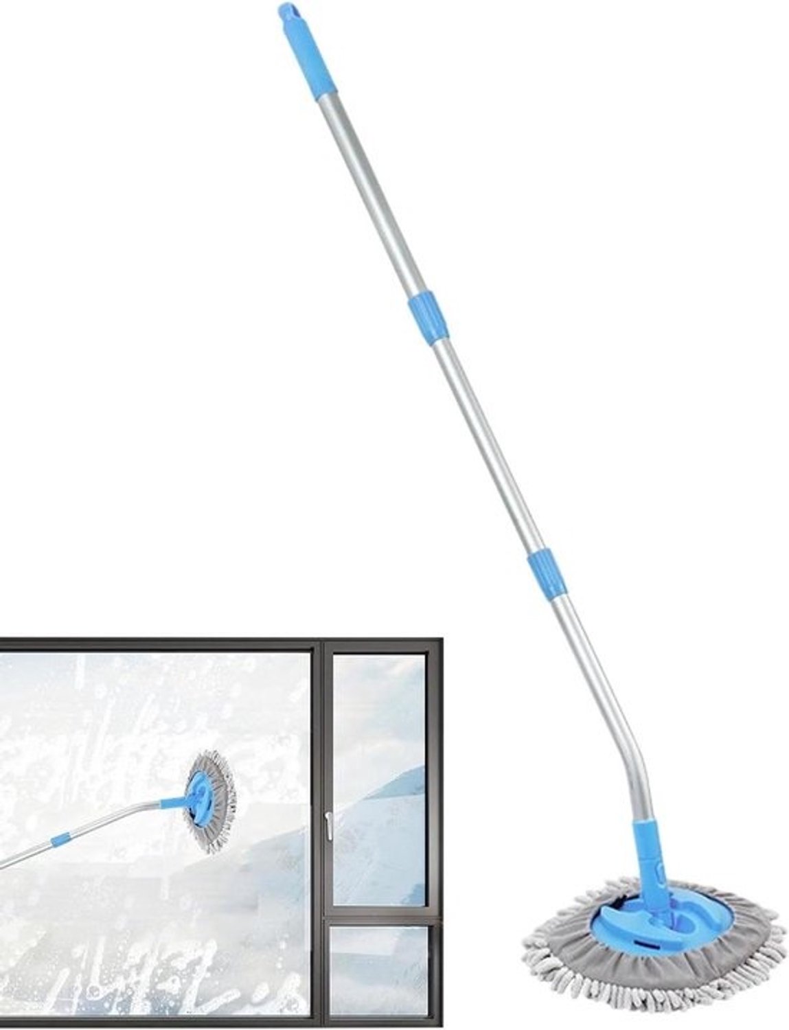 Microvezel autowasborstel - Autowasmop - Auto reinigen - Telescopische handgreep - Verstelbaar - Blauw