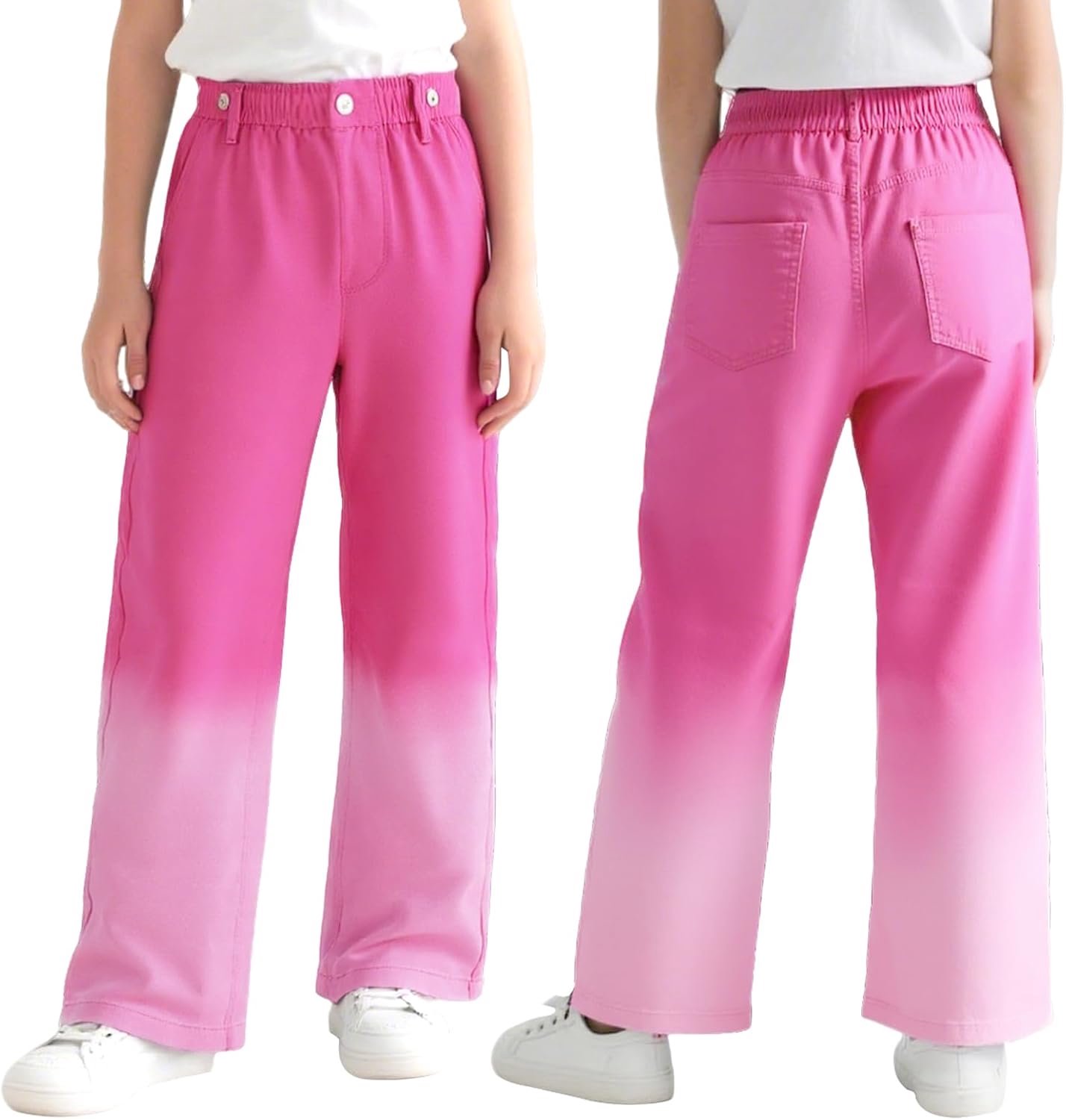 Jeans Meisjes Kinder Baggy Broek Denim Wijde Pijpen Jeansbroeken Elastische Comfortabele Broek met Elastische Tailleband Moderne Losse Broek Tienerkleding voor 7-14 Jaar, Maat 128-164