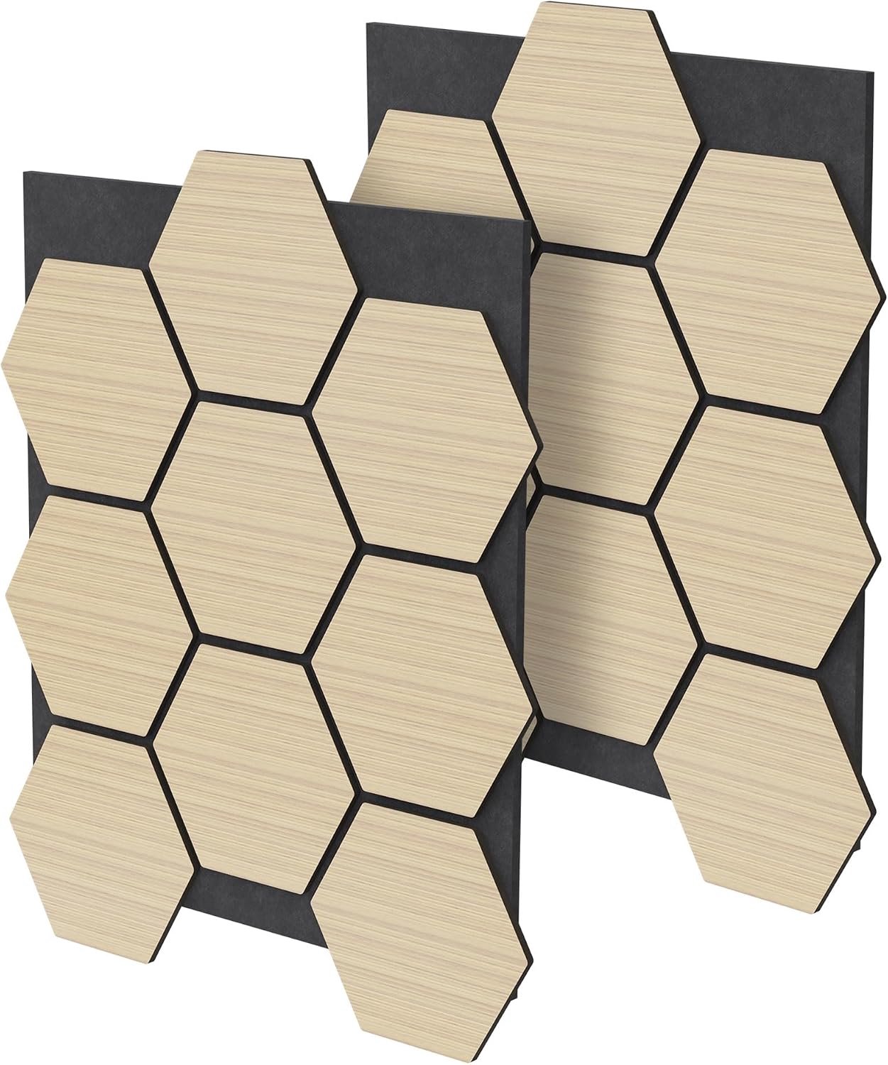 Set van 2 Akoestische MDF Panelen 66x81x2cm 1m² Eik in Hexagonale Houtlook Geluidswerende Wandpanelen Akoestische Wandbekleding voor Kantoor Studio Muurdecoratie en Geluidsabsorptie