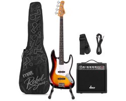 MAX Rebel JB Basgitaar - Compleet Incl. tas, standaard en versterker - Sunburst