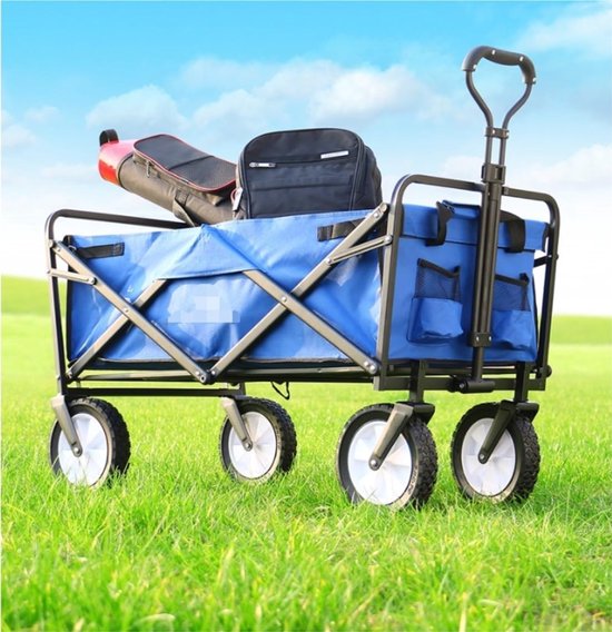 Opvouwbare tuinkar op wielen - zware festivalwagen voor buiten, kamperen, vissen, strand en picknick, gemakkelijk te vervoeren en op te bergen (blauw) — afbeelding 3