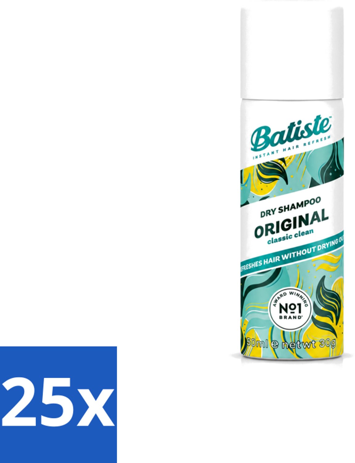 25 x Batiste - Classic Clean - Droogshampoo - Koele en Schone Geur - Verfrist en Geeft Grip - 50ml - Voordeelverpakking - 25 stuks