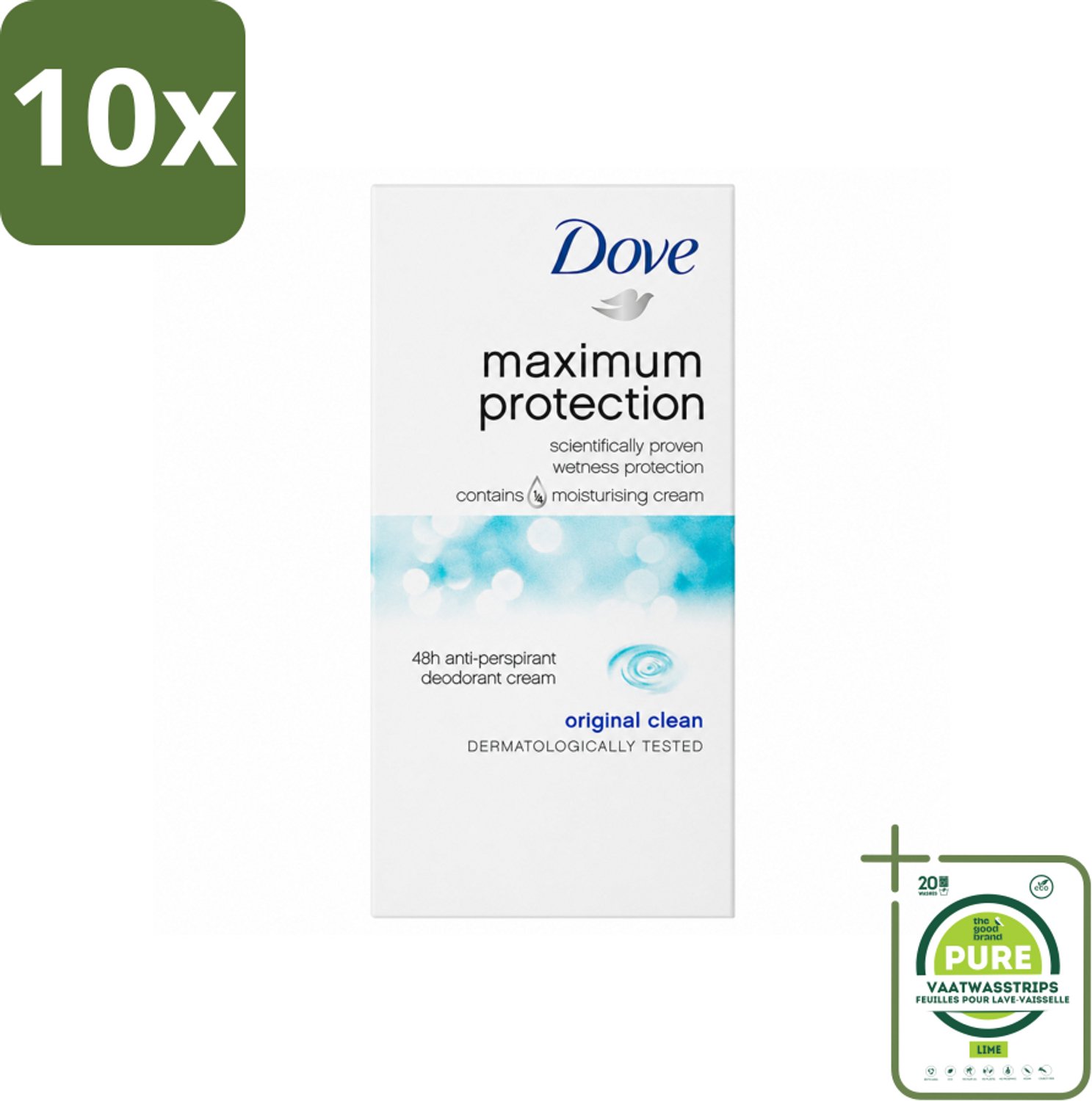 10 x Dove Deodorant Stick - Maximum Protection - Original Clean - 45 ml - Grootverpakking - Vaatwasstrips - Anti-transpirant - Zweetbestendig - Geurbestendig - Okselverzorging - Dermatologisch Getest