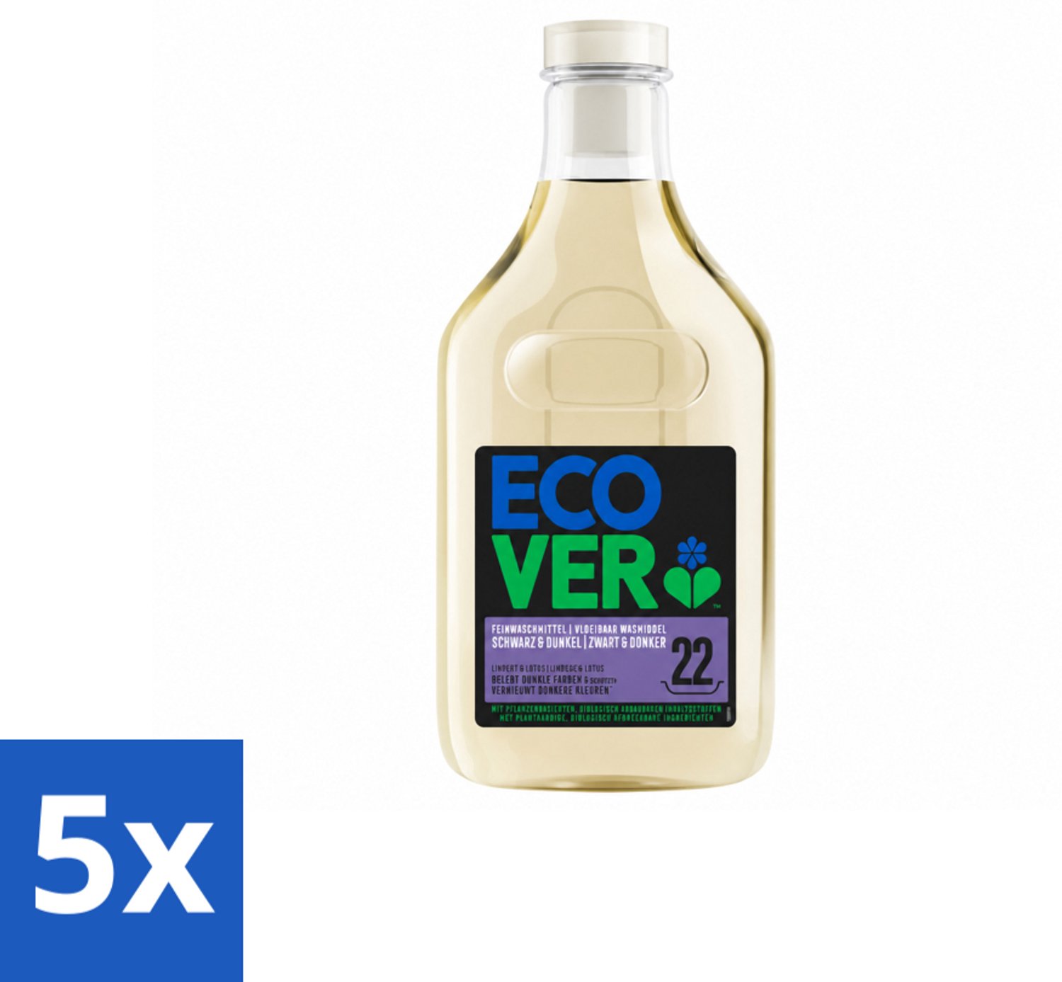 5 x Ecover - Vloeibaar wasmiddel - Zwart & Donker - 1 liter - 22 wasbeurten - Voordeelverpakking - 5 stuks