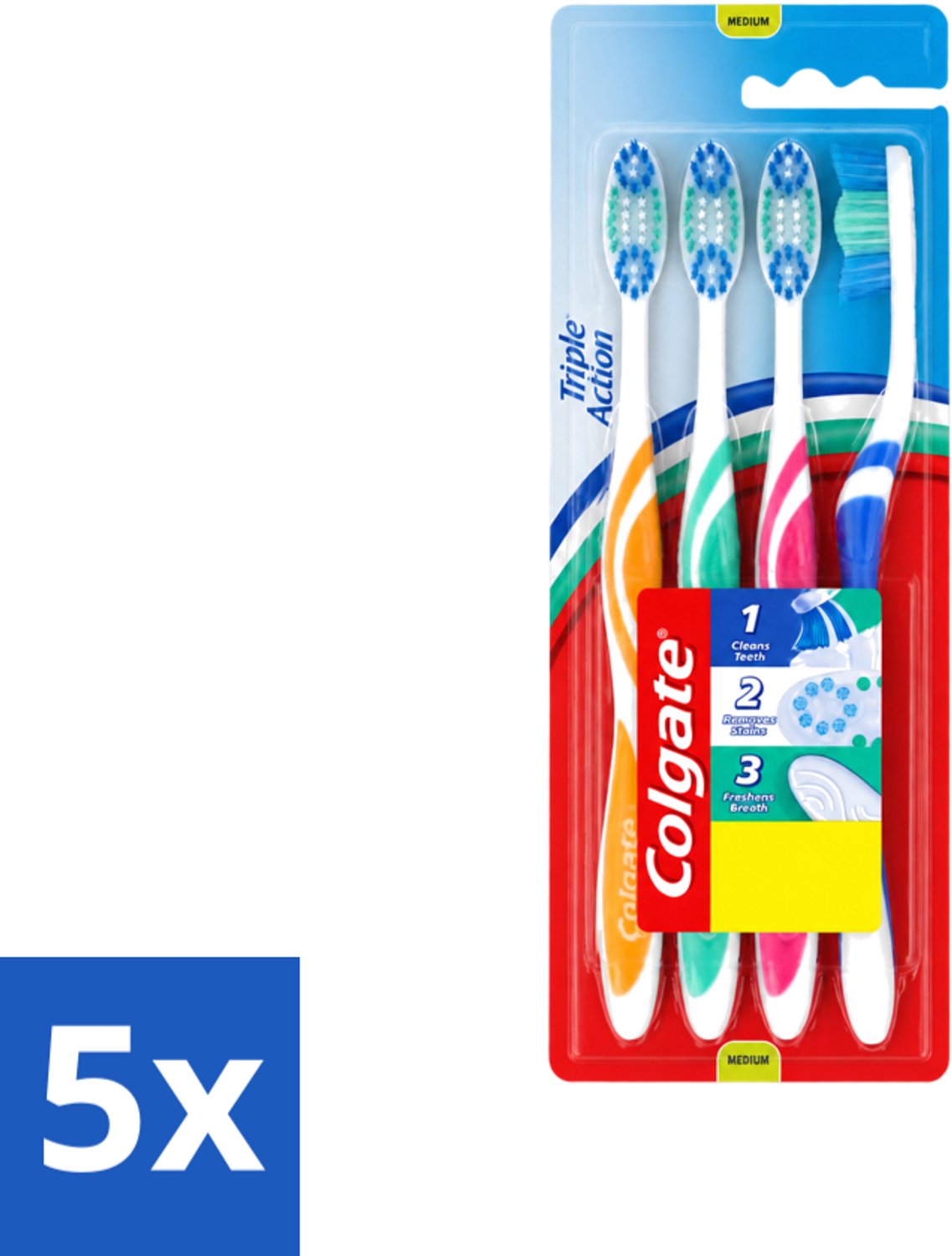 5 x Colgate - Tandenborstels - Triple Action - Medium - 4 borstels - Voordeelverpakking - 5 stuks