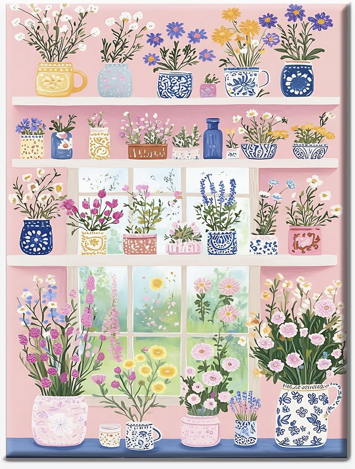DS 5D Diamond Painting Kit, DIY Diamond Painting voor volwassenen 30 cm x 40 cm, Roze Bloem Illustratie