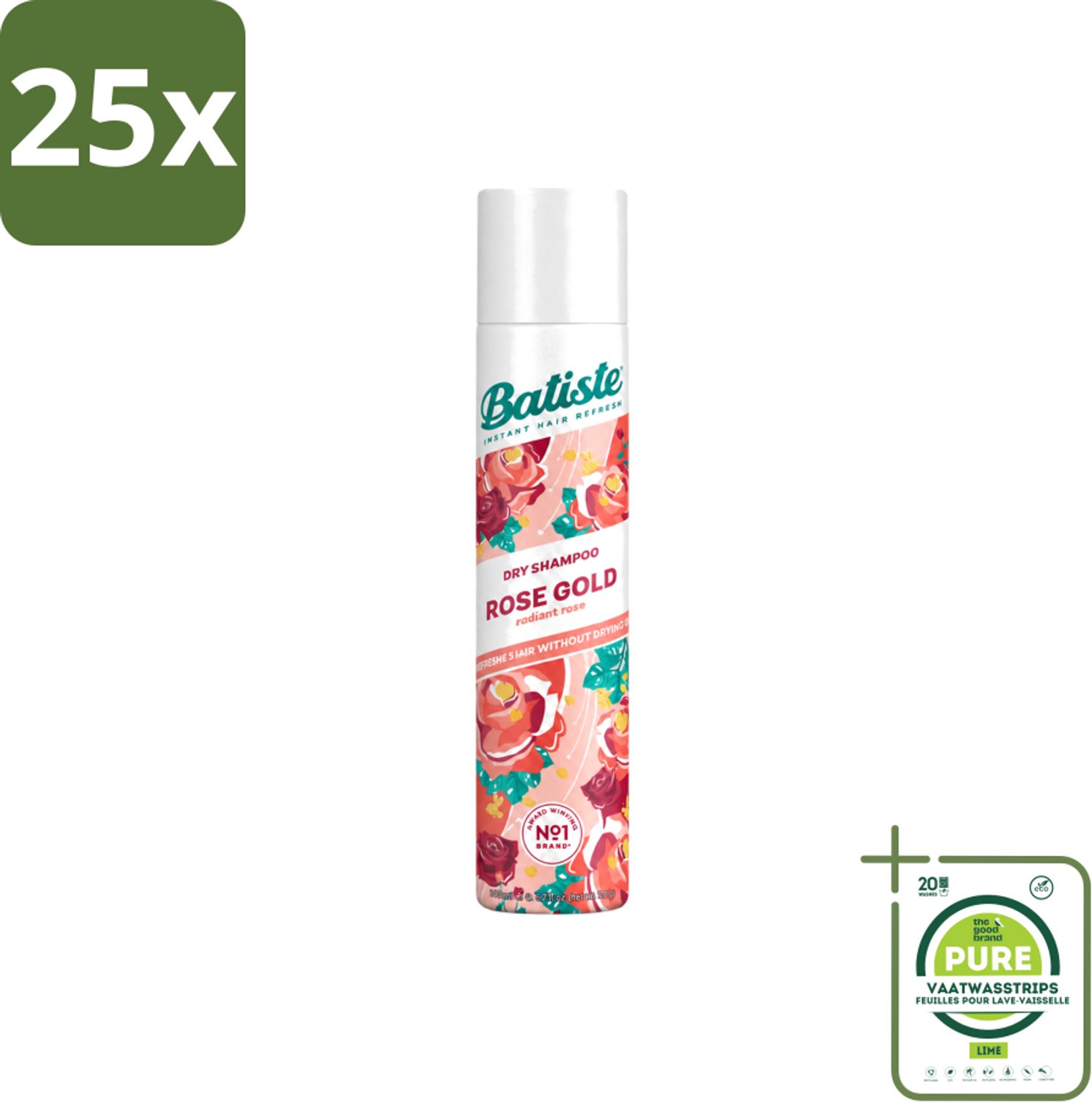 25 x Batiste - Rose Gold - Droogshampoo - Zachte Rozengeur - Verfrist en Zorgt Voor Volume - 200ml - Grootverpakking - Vaatwasstrips - Droogshampoo - Haarverfrissing - Roze Geur - Volume Haar - Fris Haar