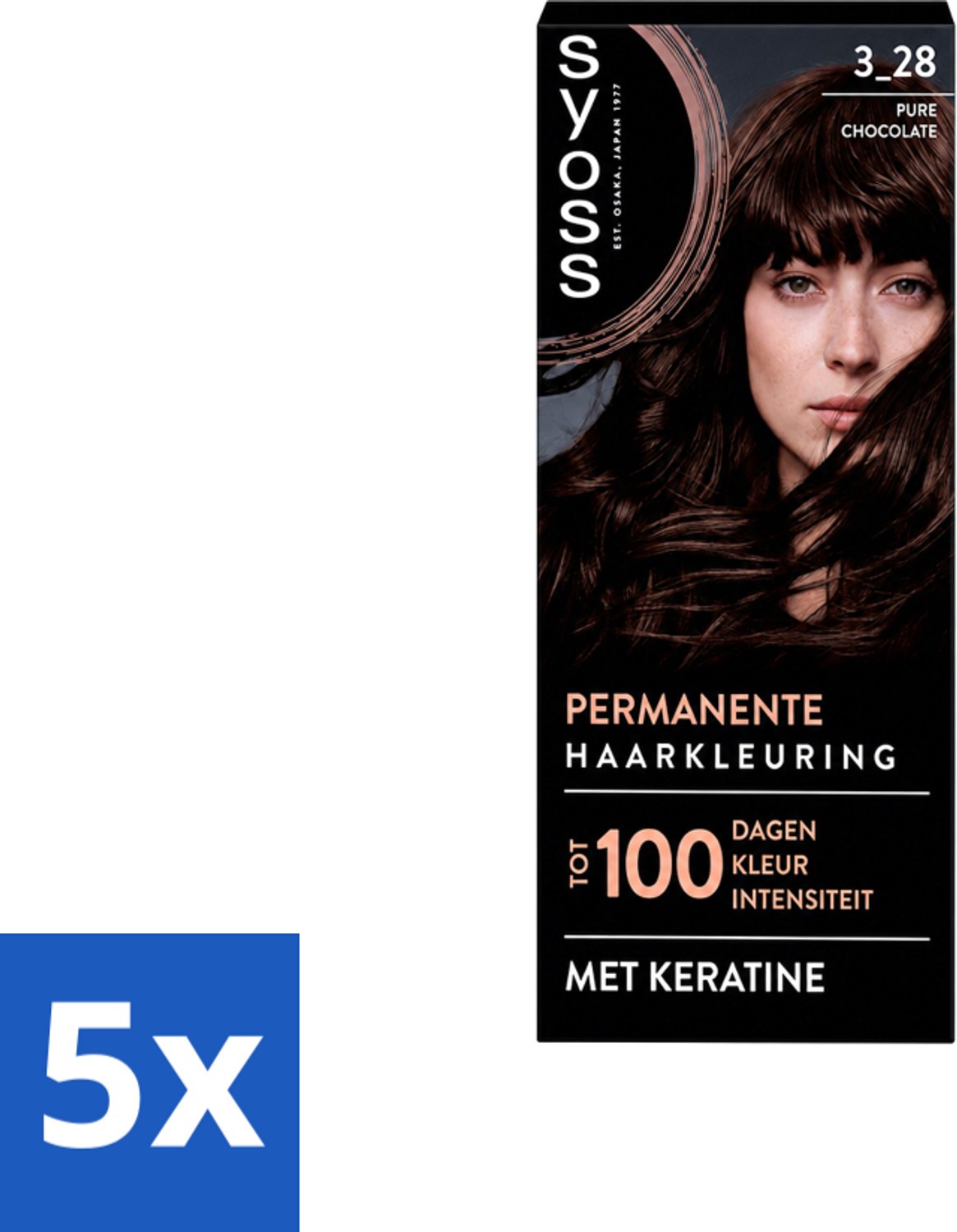5 x SYOSS - Coloration 3-28 Pure Chocolade - Haarverf - Grijsdekking - Vermindert Haarbreuk - Voordeelverpakking - 5 stuks
