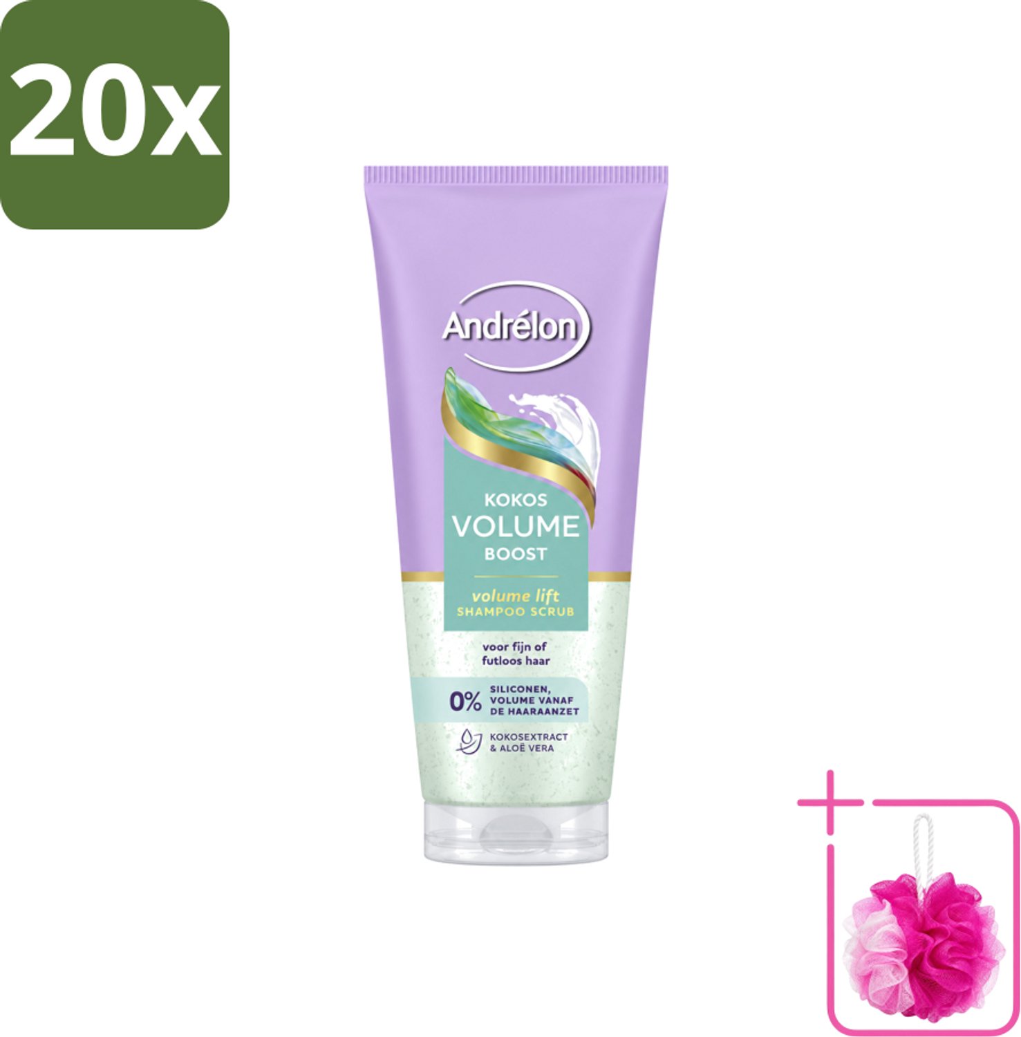 20 x Andrélon – Shampoo Scrub – Kokos Volume Boost – 200 ml - Bulkverpakking - Haarkleur - Douchemop - Haartype