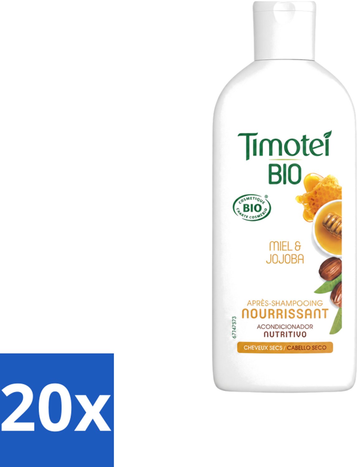 20 x Timotei - Crèmespoeling - Honing & Jojoba - Biologisch - Droog Haar & Droge Hoofdhuid - 250 ml - Voordeelverpakking - 20 stuks