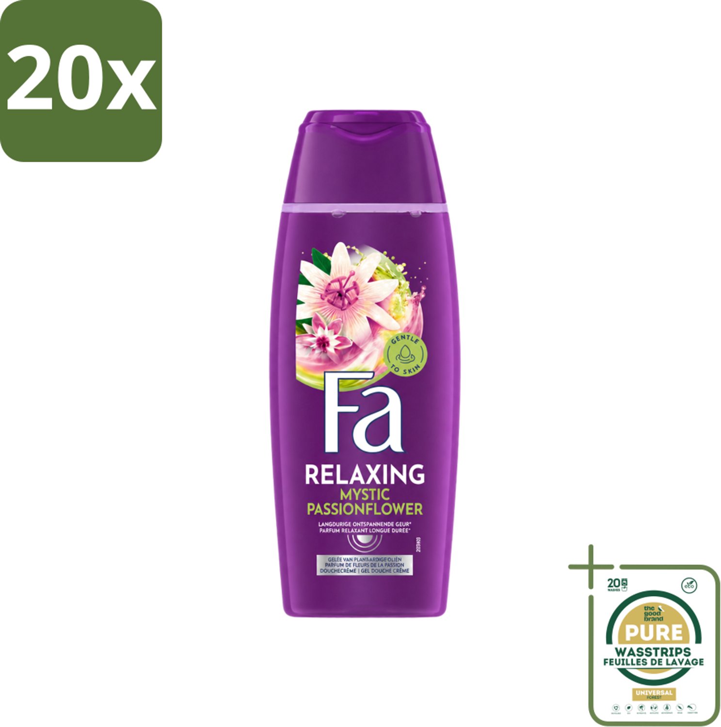 20 x Fa – Douchegel – Mystic Moments Shea Butter & Passion Flower – 250 ml - Wasstrips - Douchegel - Hydraterende Douchegel - Shea Butter - Passiebloesem - Luxe Douchegel