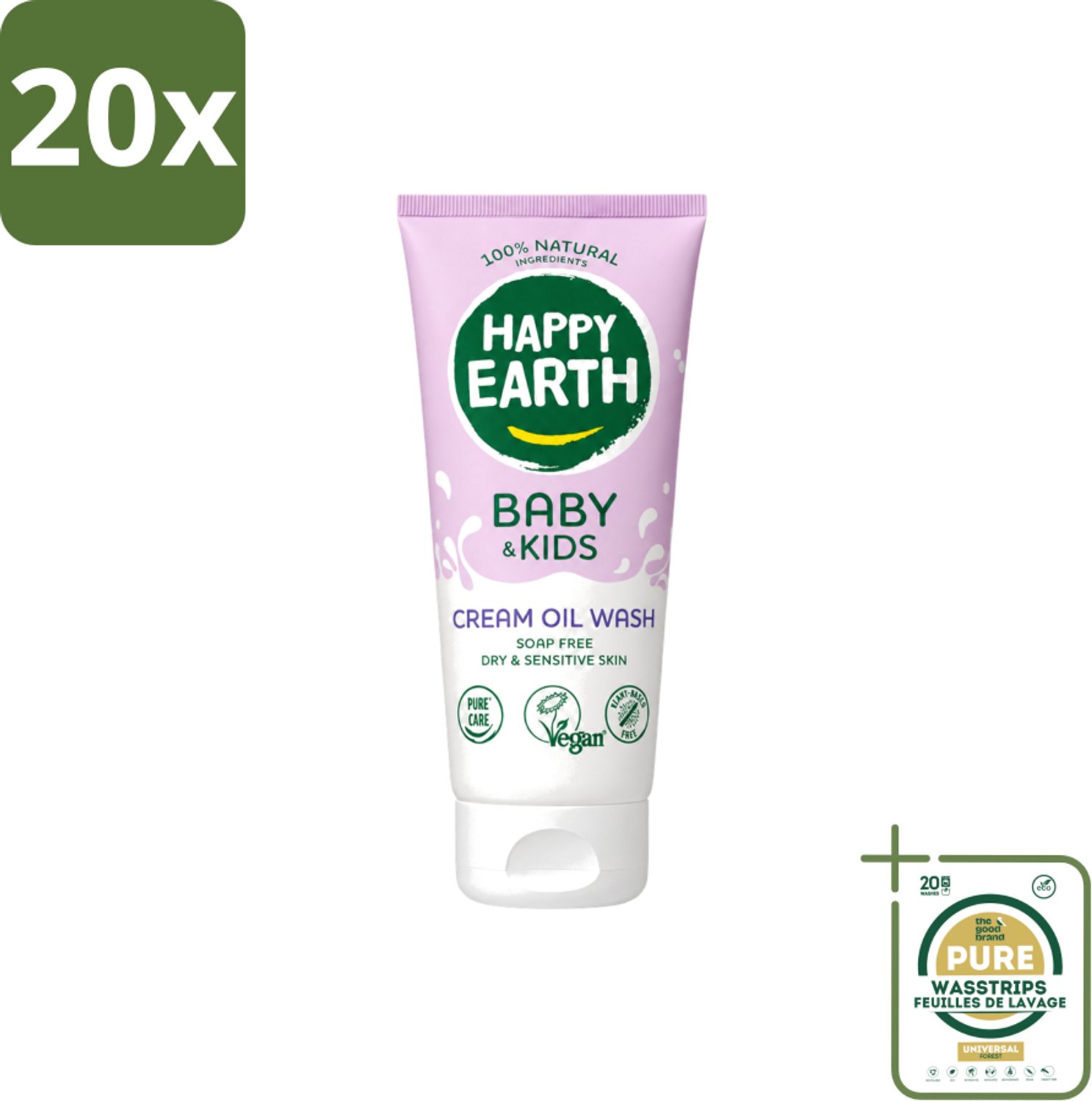 20 x Happy Earth – Cream Oil Wash – 100% Natuurlijk Baby & Kids – 200 ml - Wasstrips - Babyolie - Gezichtsolie - Natuurlijke Babyolie - Gezicht En Lichaam Verzorging - Droge Huid Verzorging