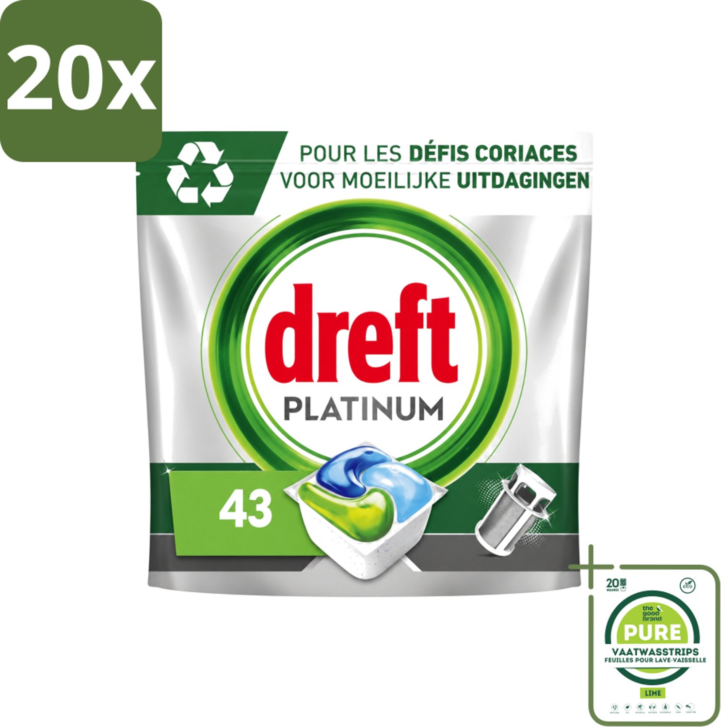 20 x Dreft Platinum - All In One - Vaatwascapsules - 43 Afwasbeurten - Grootverpakking - Vaatwasstrips - Vaatwasmiddel - Vaatwascapsules - Vaatwasser Reinigen - Vaatwasmiddel Capsule - Vaatwasmiddel 43 Wasbeurten