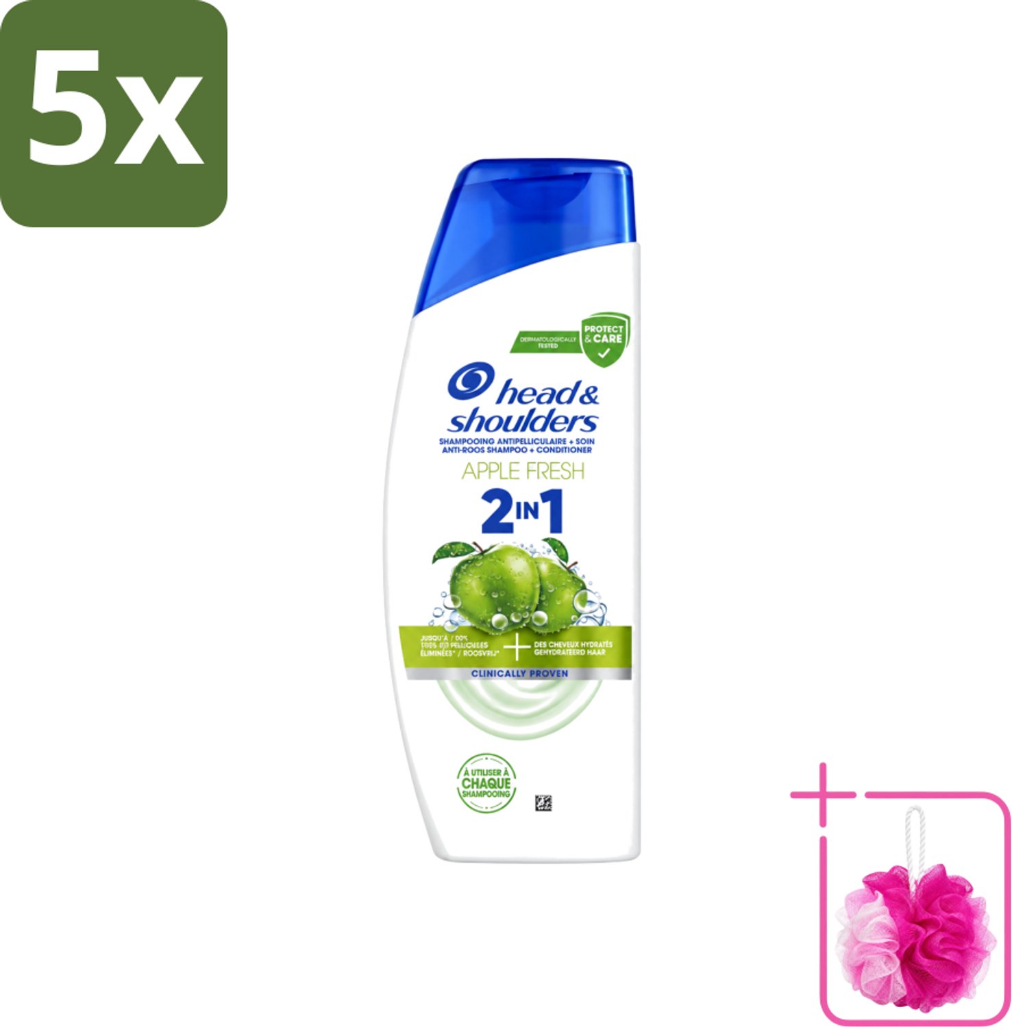 5 x Head & Shoulders – 2-in-1 – Apple Fresh – 300 ml - Bulkverpakking - Anti-roos shampoo - Douchemop - 2-in-1 shampoo