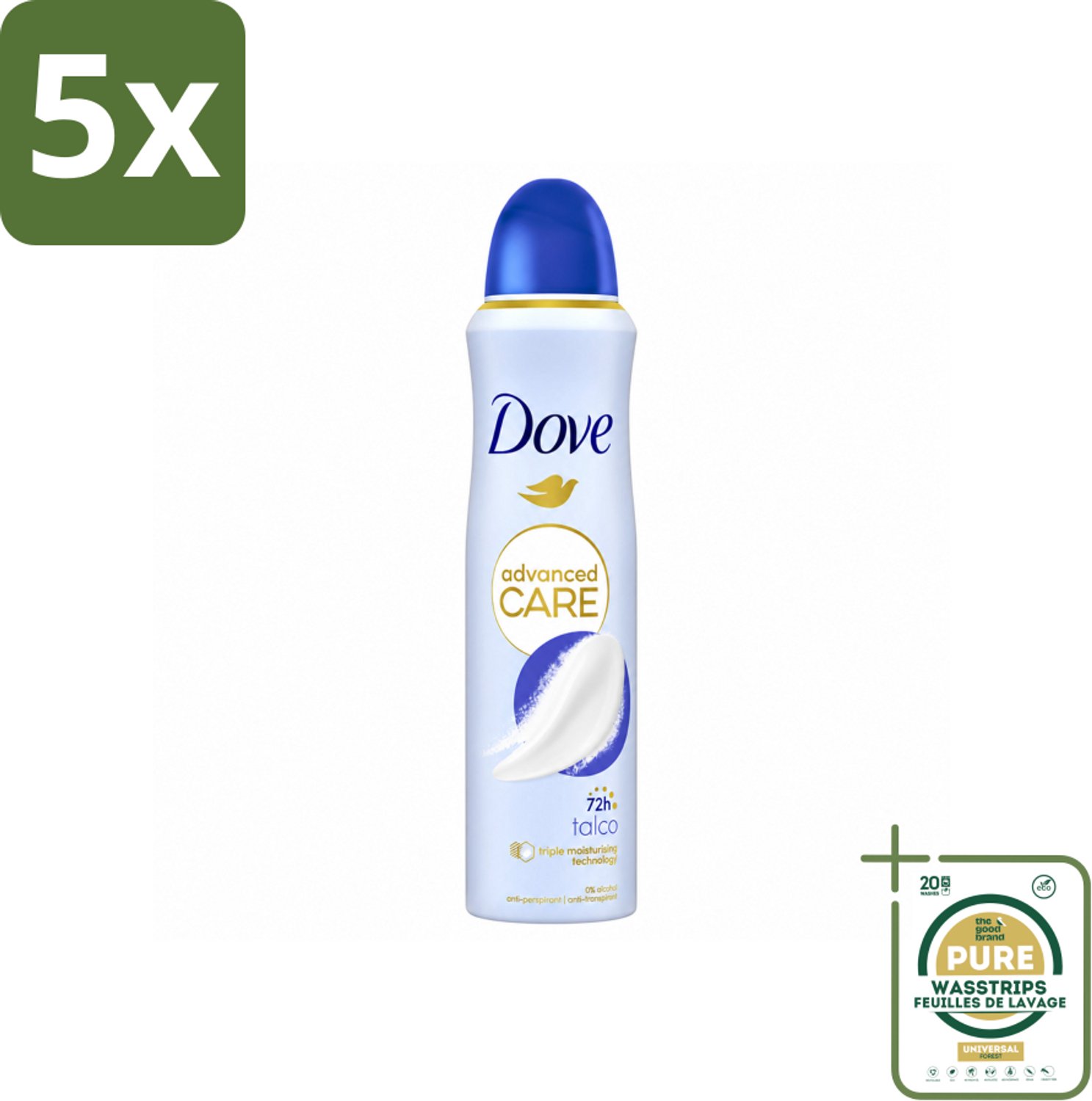 5 x Dove – Deodorant Spray – Talco – 150 ml - Wasstrips - Anti-transpirant Spray - Zweetvermindering - Geur Talco - Huidbescherming - Zweetvermindering 48 Uur