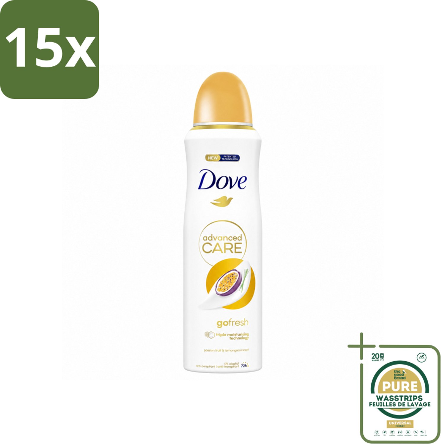 15 x Dove – Deodorant Spray – Go Fresh Passievrucht – 200 ml - Wasstrips - Anti-transpirant Spray - Passievrucht Geur - Huidhydratatie - Zweetbehandeling - Frisse Geur