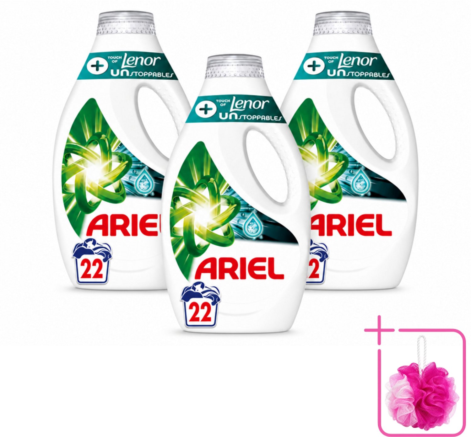 3 x Ariel – +Touch van Lenor Unstoppables – Vloeibaar Wasmiddel – 990 ml - Bulkverpakking - Wasmiddel - Douchemop - Vlekverwijdering