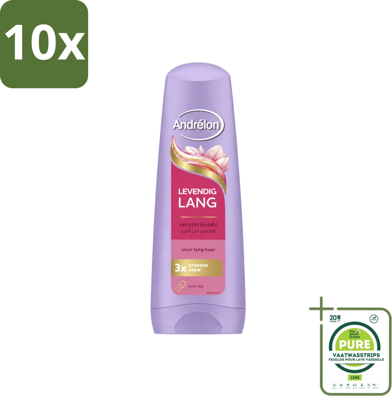 10 x Andrélon – Conditioner – Levendig Lang – 200 ml - Grootverpakking - Vaatwasstrips - Lang Haar Verzorgen - Haar Versterken - Haar Verzorgen - Haar Breuk Voorkomen - Biotine Voor Haar