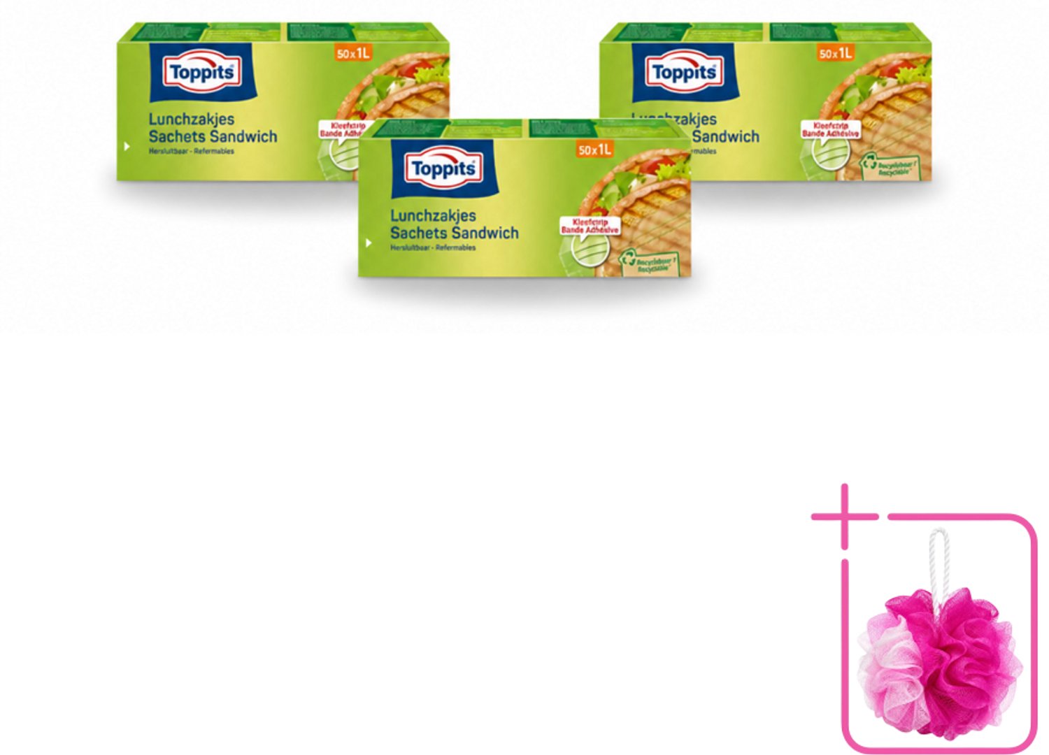 3 x Toppits – Lunchzakjes – Hersluitbaar – 1 Liter – 50 Zakjes - Bulkverpakking - Sandwichzakjes - Douchemop - Lunchzakjes