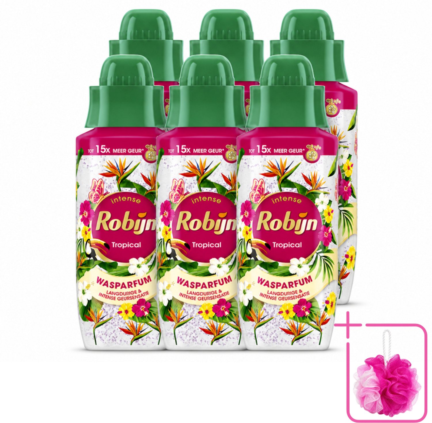 6 x Robijn – Wasparfum – Tropical – 342 ml - Bulkverpakking - Wasparfum - Douchemop - Tropisch