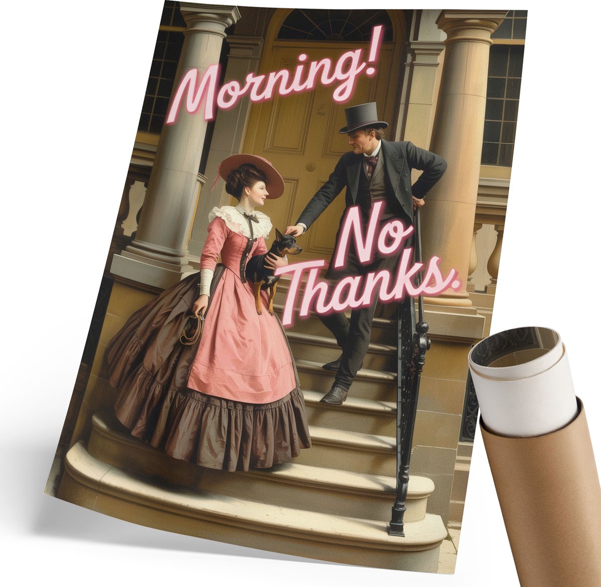 Coloray Polycanvas Poster - Goedemorgen! Nee, Bedankt., Schilderen - 210 x 297 mm - Bruin Design - Rechthoek - Kunstposter - Woonkamer, Slaapkamer, Kantoor - Vintage