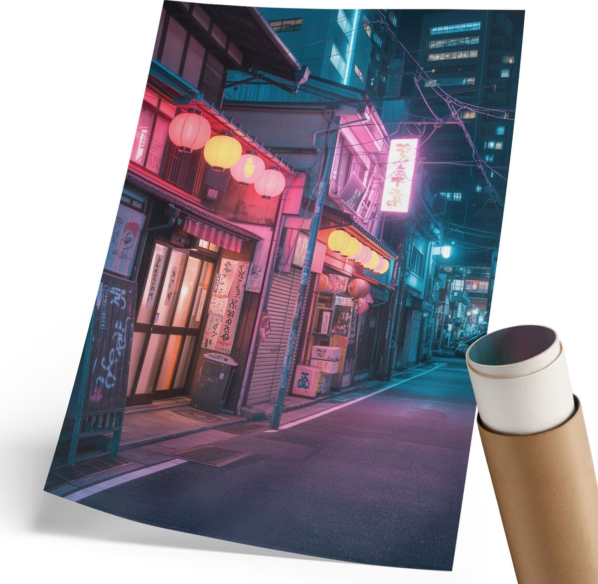Coloray Canvas Poster Polycanvas - Nachtstad, Fotografie - 210 x 297 mm - Roze Patroon - Rechthoek - Decoratieve poster - Woonkamer, Slaapkamer, Kantoor - Modern
