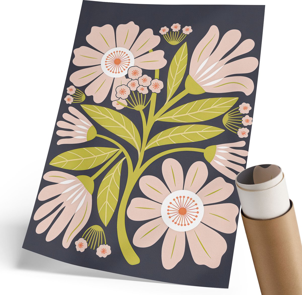 Coloray Polycanvas Wandposter - Retro Bloemen, Illustratie - 210 x 297 mm - Marine Kunst - Rechthoek - Muurkunst - Woonkamer, Slaapkamer, Kantoor - Boho