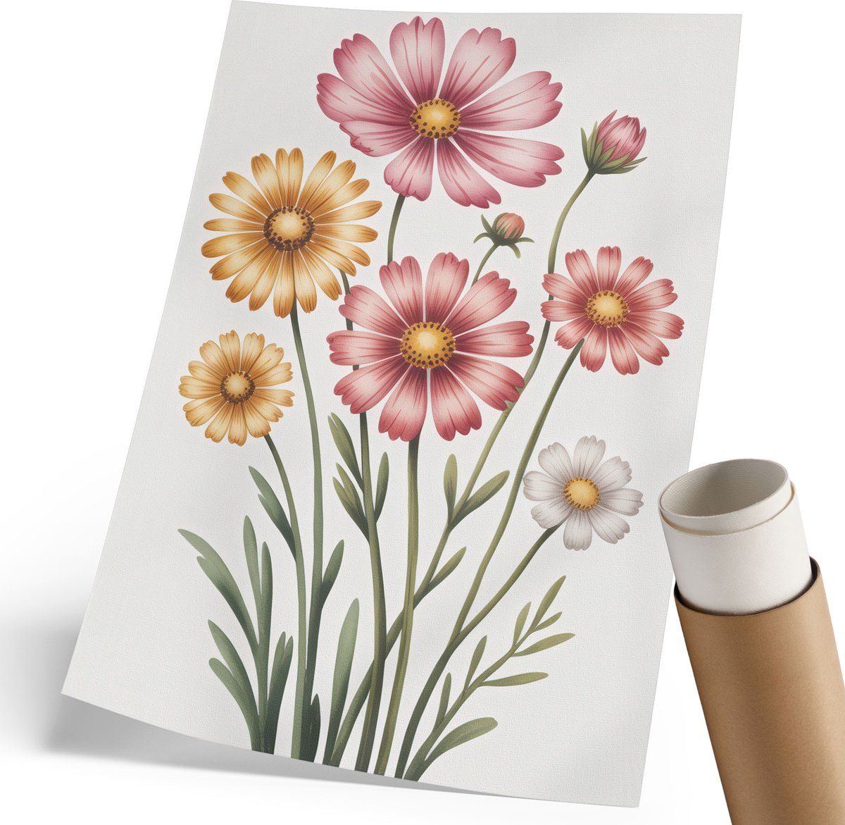 Coloray Polycanvas Wandposter - Kleurrijke Bloemen, Schilderen - 210 x 297 mm - Roze Wandposter - Rechthoek - Canvasposter - Woonkamer, Slaapkamer, Kantoor - Klassiek