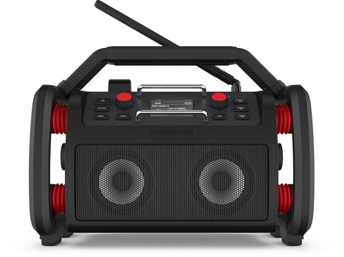 Bol.com PerfectPro bouwplaatsradio ROCKRPO, DAB+ en FM-ontvangst, Bluetooth, geïntegreerde batterij, AUX, inclusief oplader en l... aanbieding
