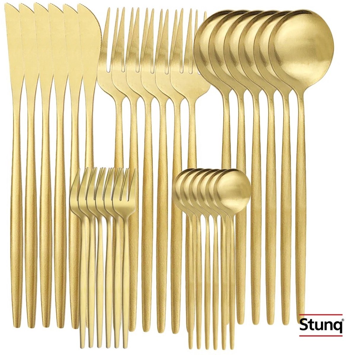 Stunq® 30-delig Bestekset Mat Goud - RVS Messen, Vorken en Lepels