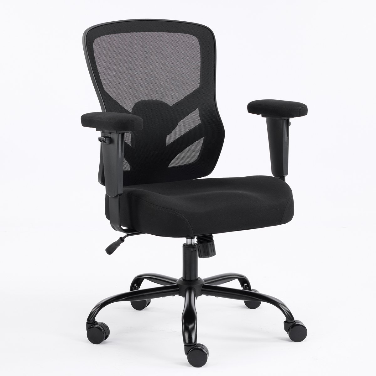 Ropilly Ergonomische bureaustoel zwart - Ademende mesh bureaustoel - Verstelbare lendensteun - 2D-armleuningen - 135 kg - Thuiskantoor - 98,47 cm - Zwart