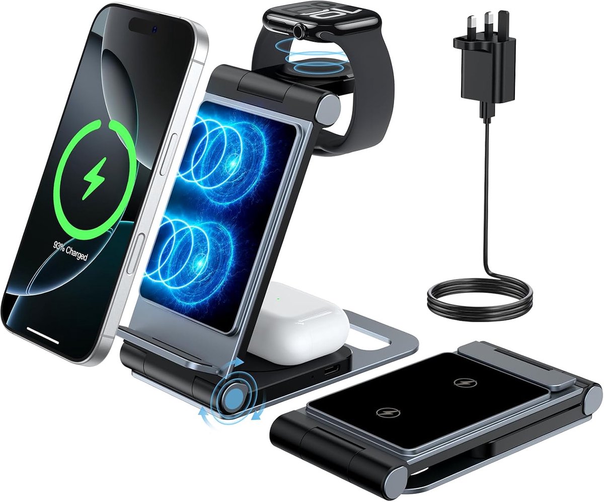 3-in-1 laadstation voor Apple Watch en iPhone, opvouwbare reis voor Apple draadloze oplader voor iPhone 17, 16, 15, 14, 13, 12, 11 Pro Max, geschikt voor Apple Watch Ultra/SE/11/10/9/8/7/6/5/4/3, AirPod Pro 3