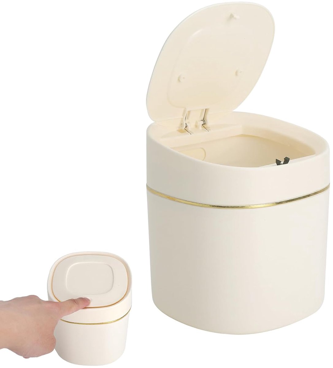 Tafelafvalemmer met deksel, mini prullenbak met drukopening, geurdicht, 2 liter, wit, 13,5 x 13,5 x 15 cm