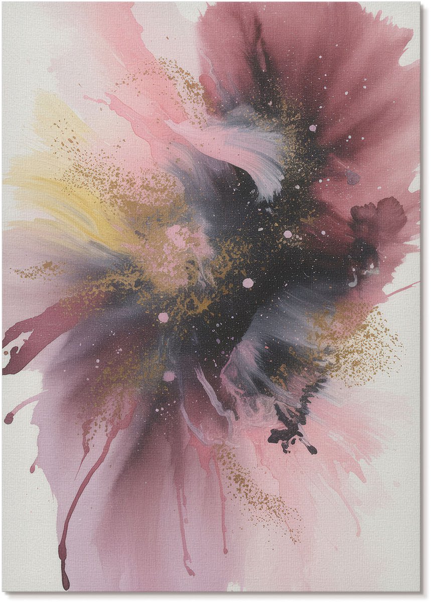Tulup Polycanvas Wandposter - Kleurrijke Explosie, Waterverf - A4 - Roze Decoratie - Rechthoek - Canvasposter - Woonkamer, Slaapkamer, Kantoor - Expressief