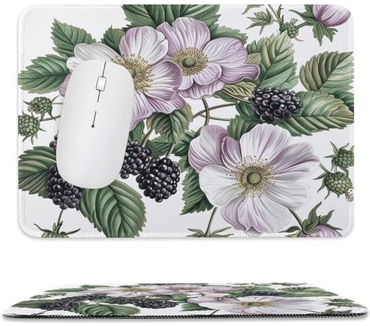 Muismat Bloemen Bramen - Bureau Mat Muis - Bureau Gebruik - Antislip Rubberen Basis - 20 x 23.9 cm - Stijl