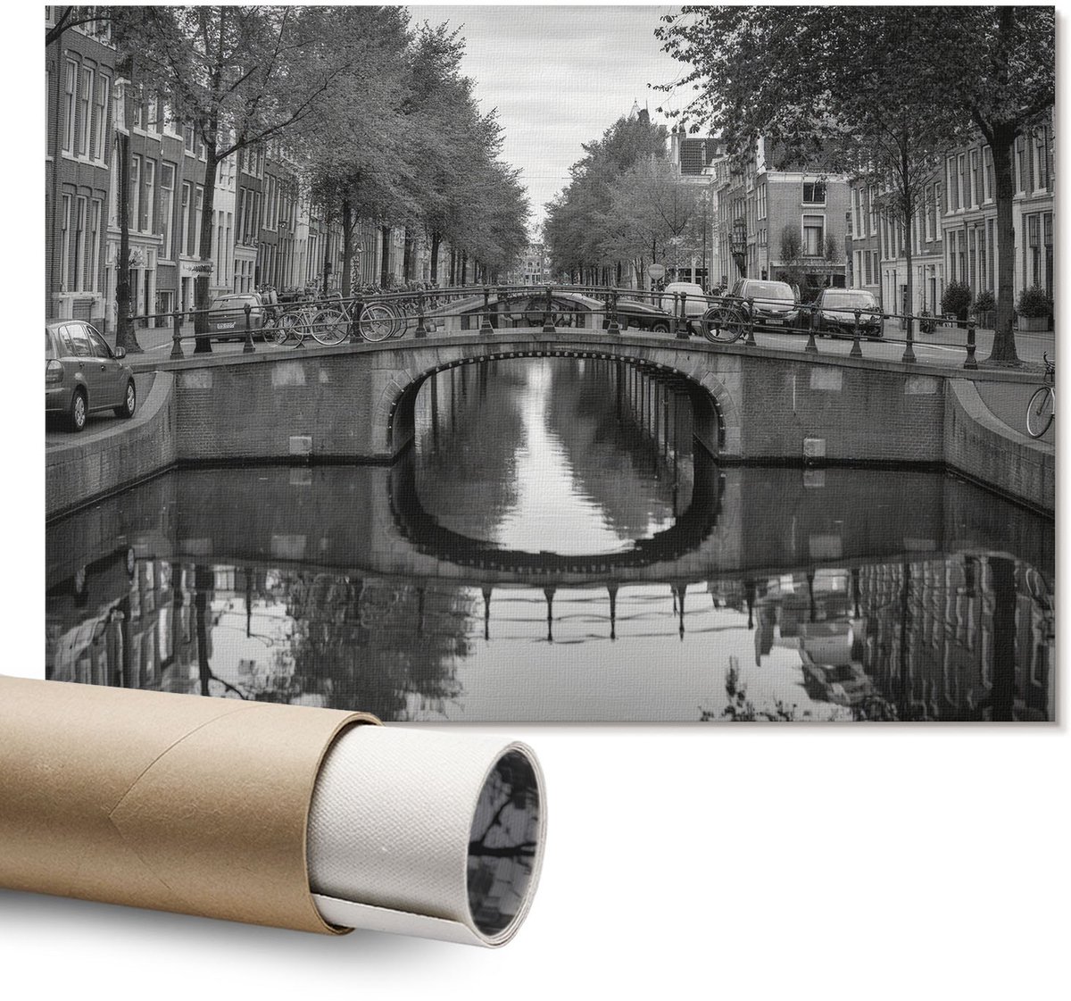 Coloray Polycanvas Wandposter – Stadsbrug, Zwart-Wit – A1 – Blauw Decoratie – Rechthoek – Wandkunst – Kantoor – Klassiek