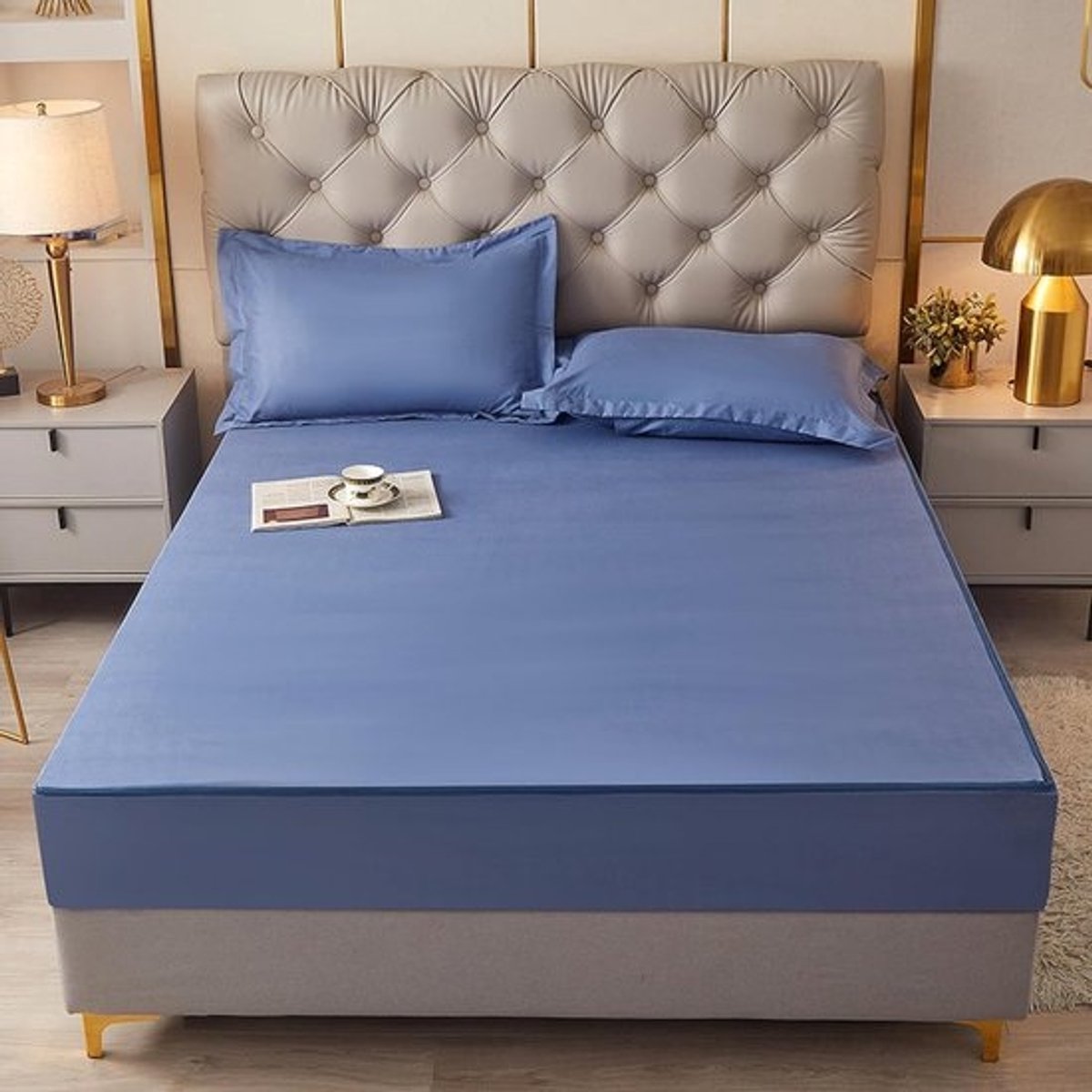 Waterdichte Matrasbeschermer - Matrashoes Rits - Matras Beschermen - Volledig Ingekapseld - 180x200+25cm - Blauw