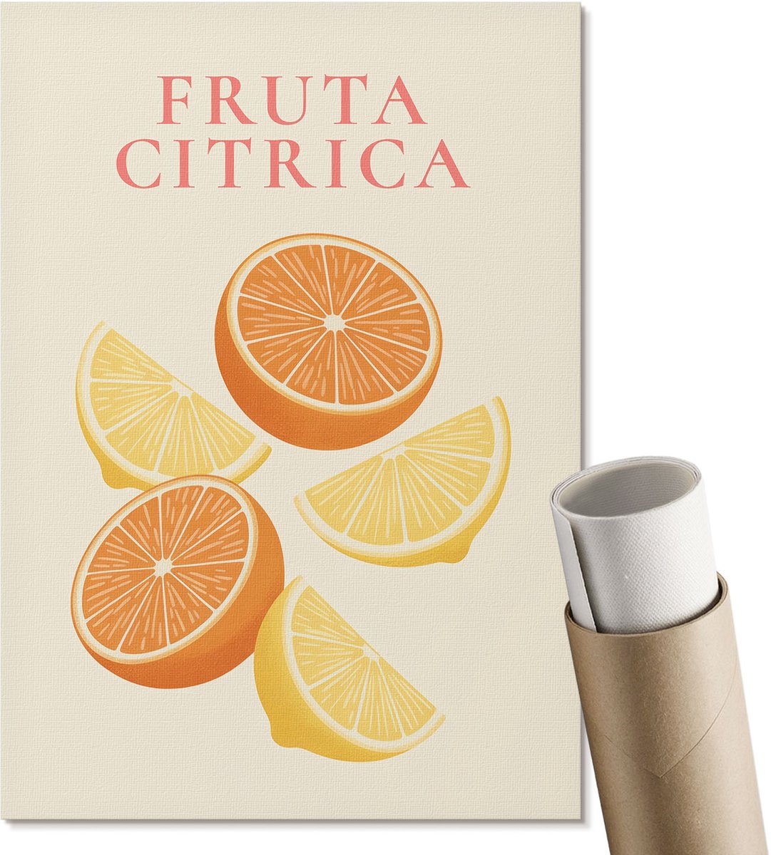 Coloray Polycanvas Wandposter - Citrusvruchten, Illustratie - A4 - Romig Patroon - Rechthoek - Canvasposter - Woonkamer, Slaapkamer, Kantoor - Retro