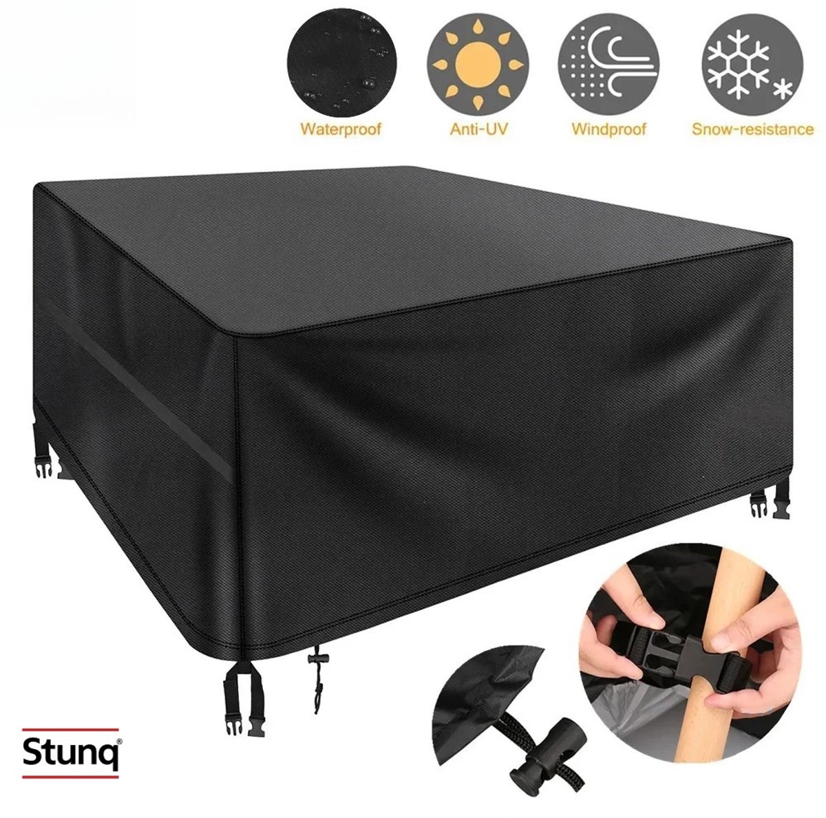 Stunq Tuinmeubelhoes Waterdicht Winddicht Anti-UV 210D Oxford Rechthoekig Zwart