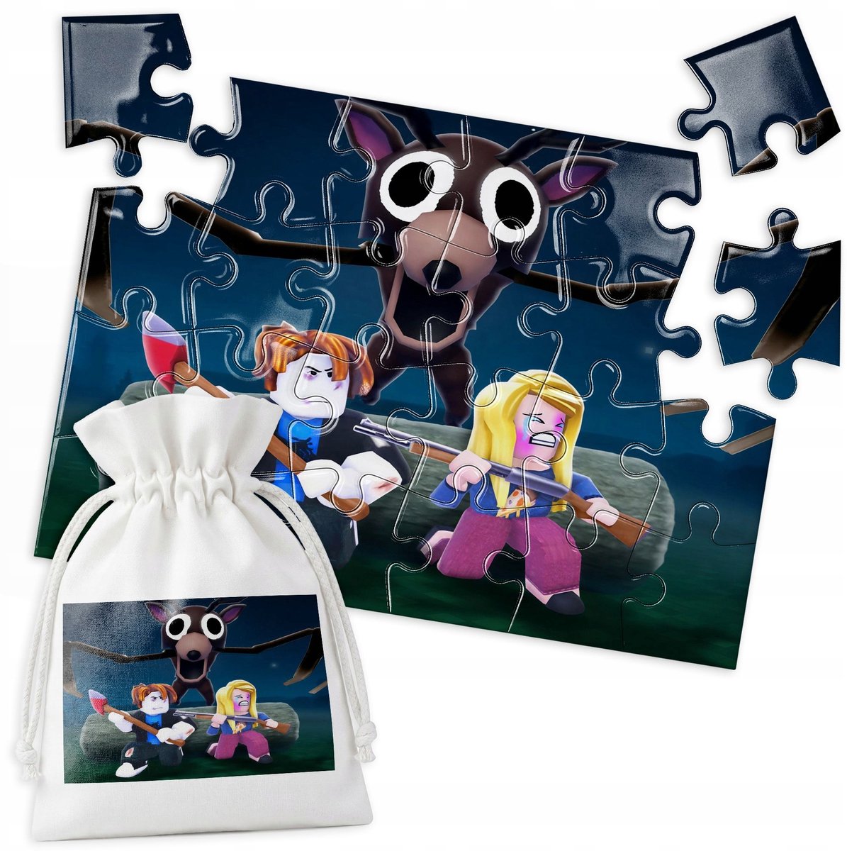 Merkloos Houten Puzzel - Bosdieren, 24 stukjes
