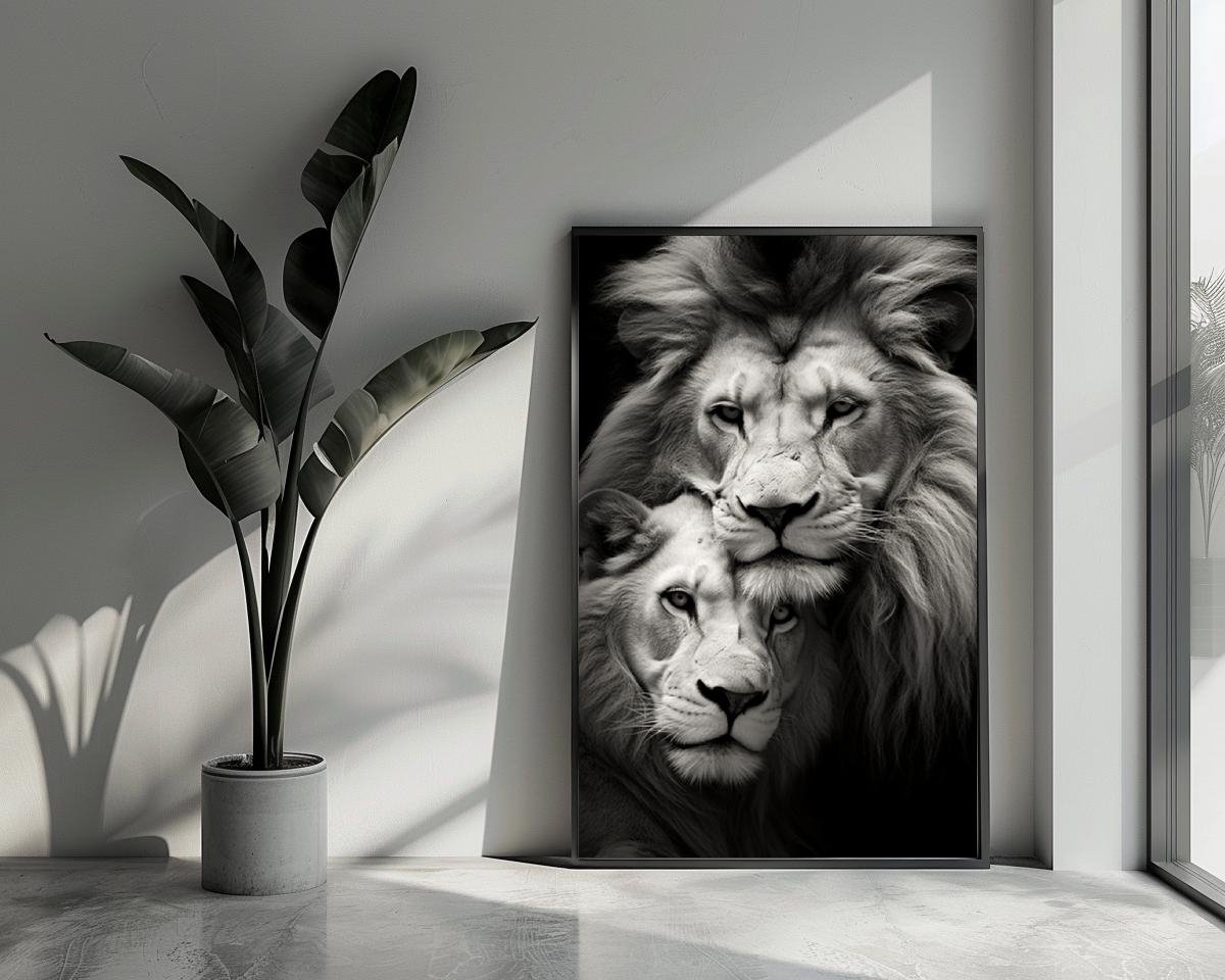Leeuwenposter - Zwart Wit - Leeuw - Woonkamerdecoratie - Wanddecoratie - posters - formaat 70x100cm - L860BY