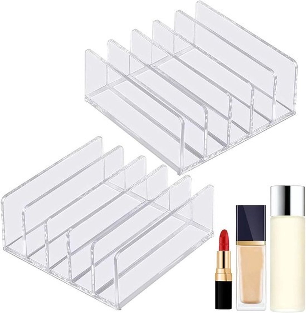 Make-up Organizer - Palethouder Acryl - Schoonheidsroutine Optimaliseren - Vijf Vakken - 2 Stuks - Transparant