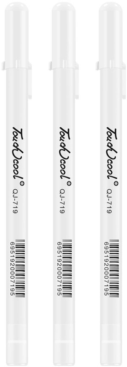 Set van 3 Witte Gelpennen - 0.8 mm Gelinkt - Witte Inktpen voor Zwart Papier - Voor Schetsen, Tekenen, Schrijven, Illustraties, Kleurboeken en Notities - Fijne Lijn en Markeringen