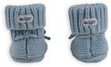 Blauwe merinowollen babyslofjes met 'Lodger' label en veter. Gebreide structuur.