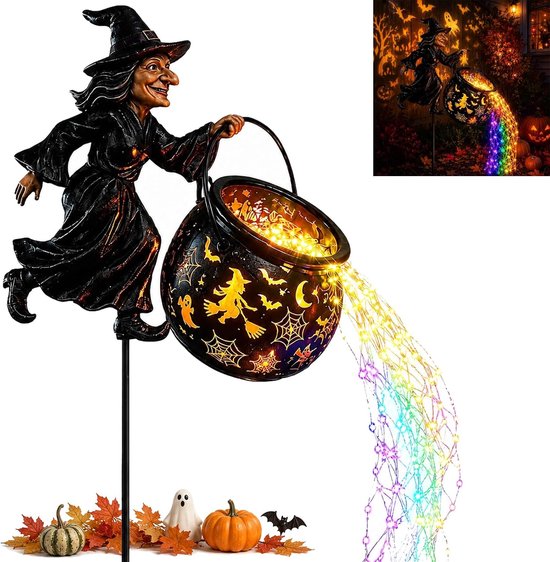 Halloween Heksenketel Tuinverlichting - Kleurrijke Watervalstijl - Tuingrondlamp - Met Projector - Decoratieve Tuinverlichting - Geschikt voor terrassen, gazons, patio's, paden, veranda's en Halloweenfeesten.